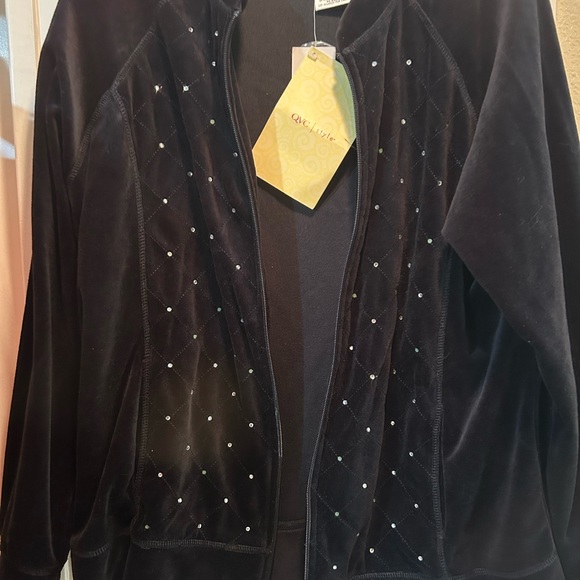 Quacker Factory Black Velvet Sweat jacket with Rhinestone Accents - Picture 1 of 3